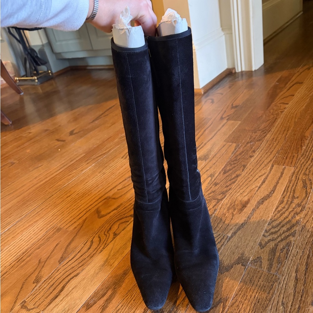 Prada Women's Black Suede Kitten Heeled Boots - Picture 2 of 8